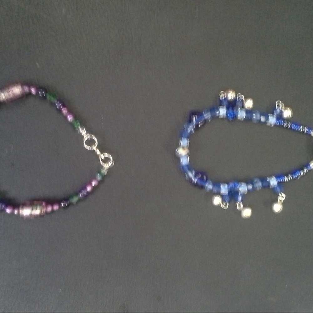 Purple and Blue Beaded Earrings with Silver Accents